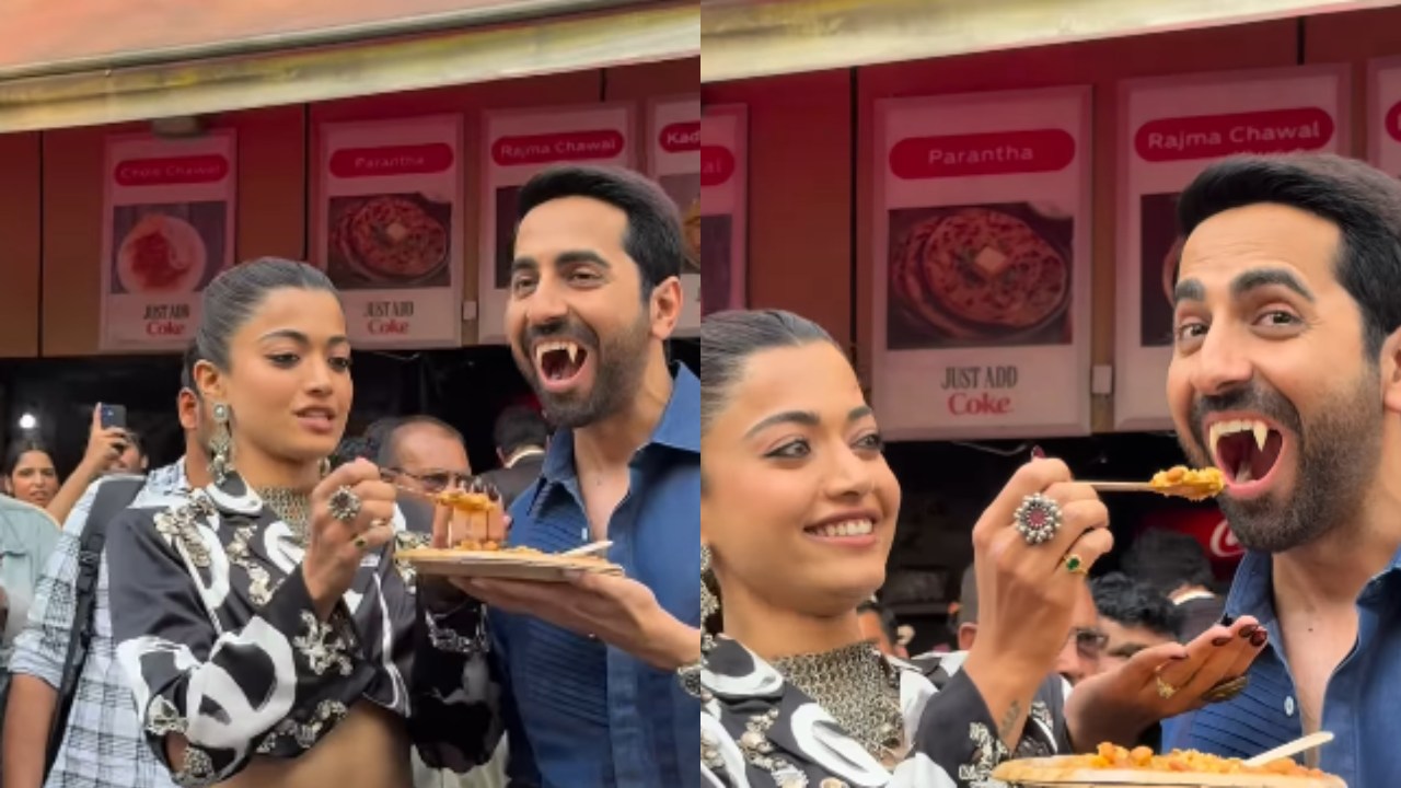 Thamma का अनोखा प्रचार, वैम्पायर वाले दांतों से आयुष्मान ने उठाया राजमा चावल का लुत्फ